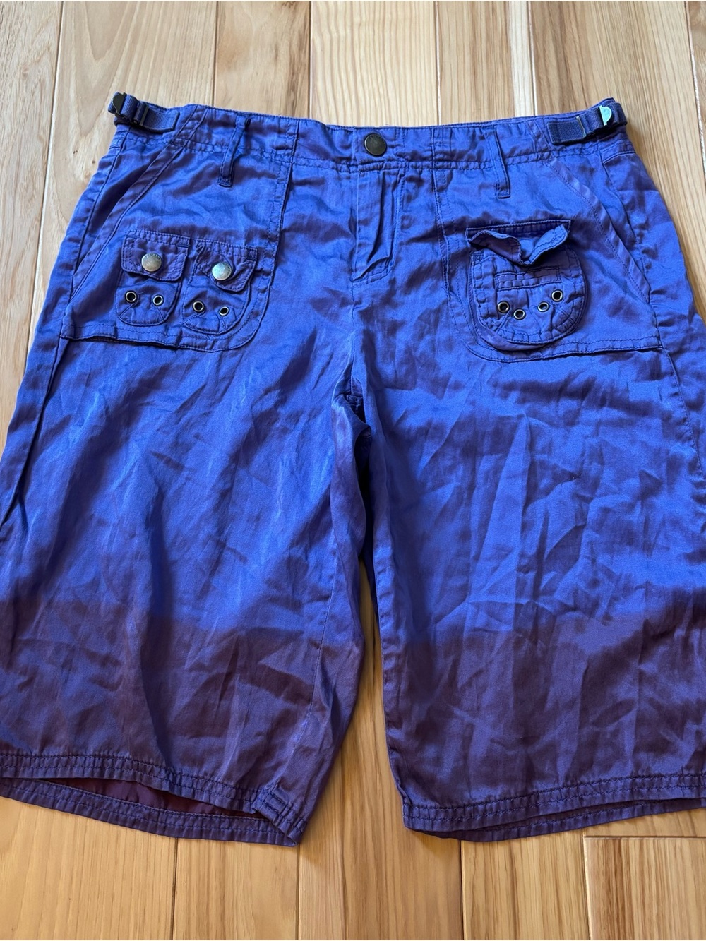 Y2K Da-Nang Silk Cotton Purple Cargo Style Dip Dye Accent Shorts